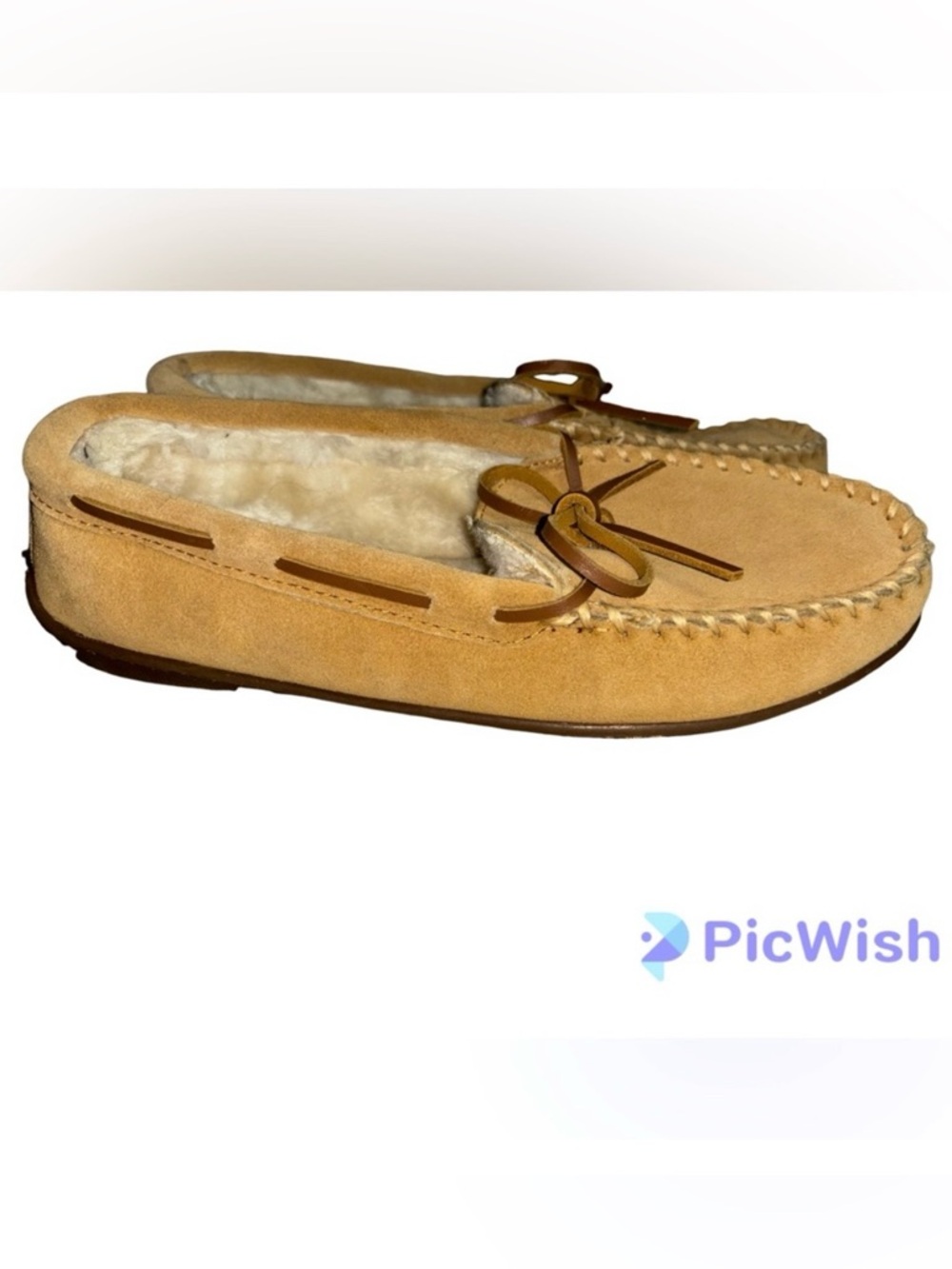 Minnetonka Womens Size 9 Junior Trapper Faux Fur Lined  Moccasin Slippers